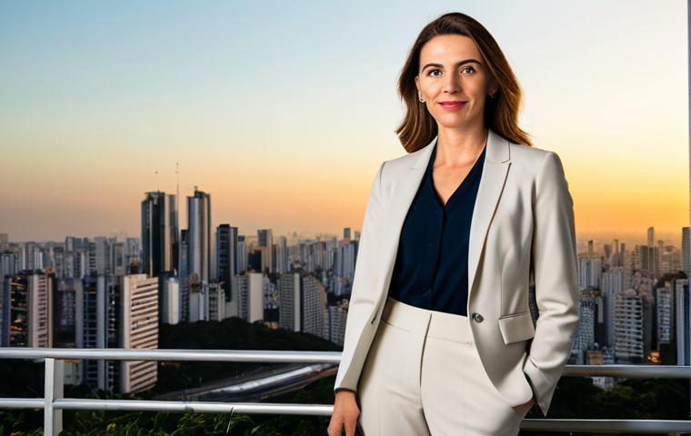 **

"A professional businesswoman in a modest, elegant blazer and trousers, standing confidently in front of the iconic São Paulo skyline at sunset, fully clothed, appropriate attire, safe for work, perfect anatomy, natural proportions, professional corporate photography, high quality, soft lighting, warm colors, family-friendly."

**