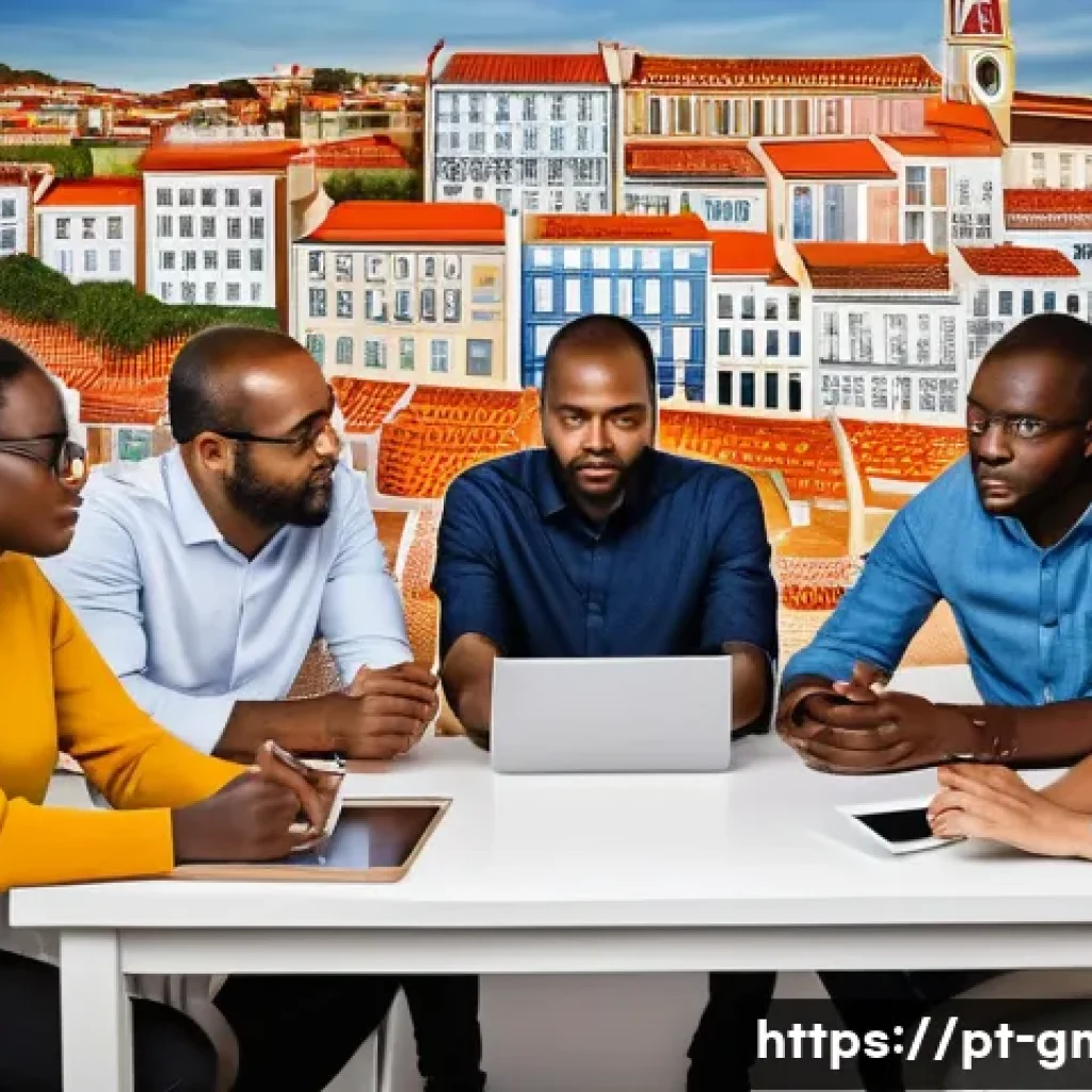 해외마케팅 입문자를 위한 가이드 - **Prompt:** A diverse group of marketers and cultural experts from Portugal, Angola, and Mozambique ...