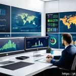 해외마케팅에서의 ROI 측정법 - A modern international marketing team in a bright office, analyzing multichannel data dashboards on ...